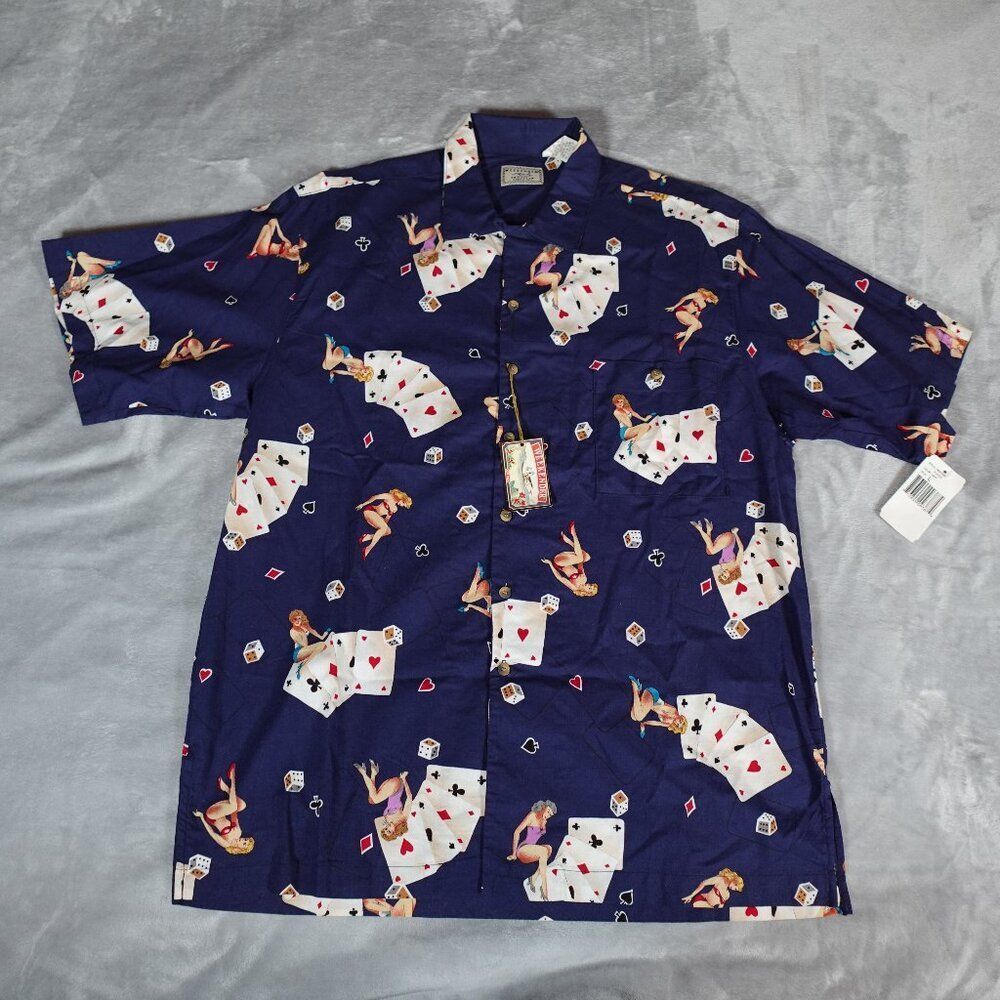 Vintage Weekender Traveler Camp Shirt Mens L Rayon Hot Girls Loop Collar NEW - Picture 2 of 9